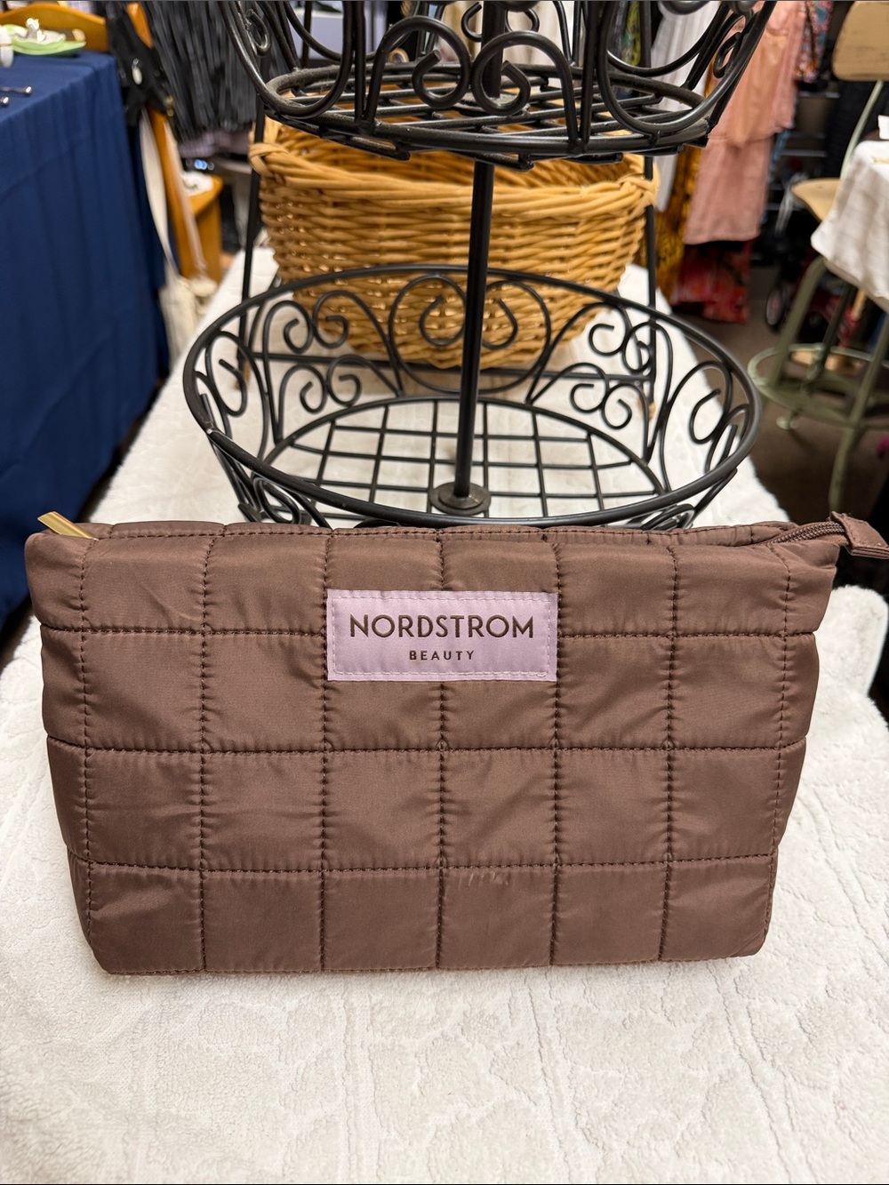 Nordstrom Beauty Quilted Chocolate Brown Cosmetic Bag